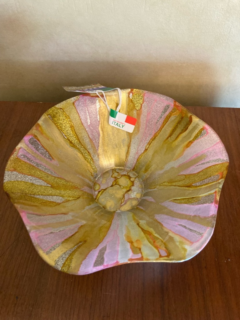 IL Quadrifoglio Italian hand painted in Italy fluted art glass deco Bowl